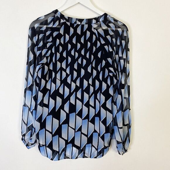 Diane Von Furstenberg Maiko Silk Chiffon V-Neck 3/4 Sleeve Blouse - Picture 3 of 10